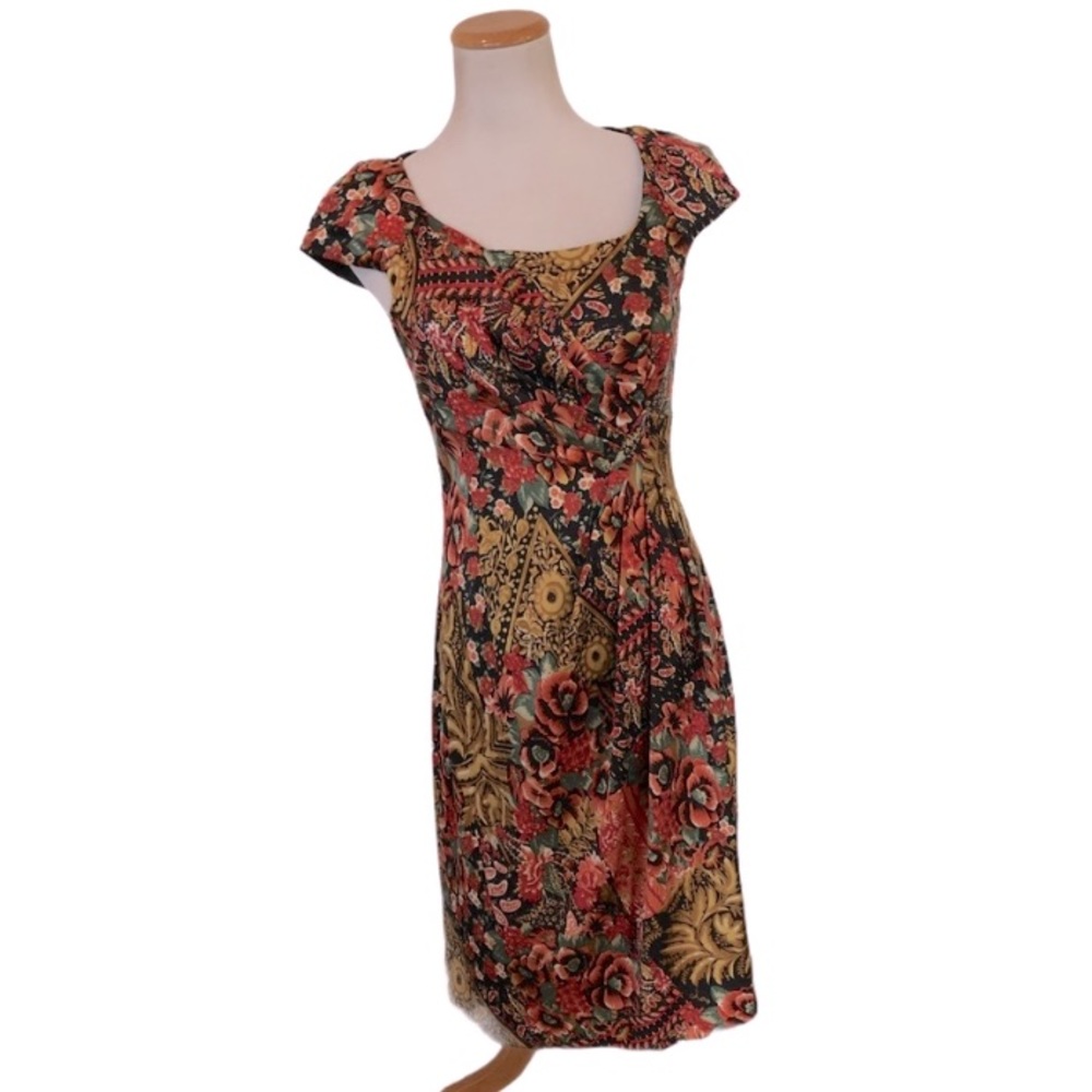 KAY UNGER Floral Mix Print Silk Cocktail Dress